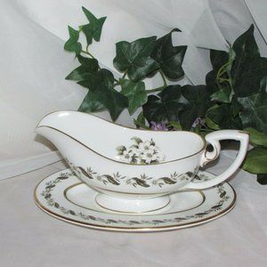 Royal Worcester Bernina Vintage Bone China Gravy Boat & Underplate England